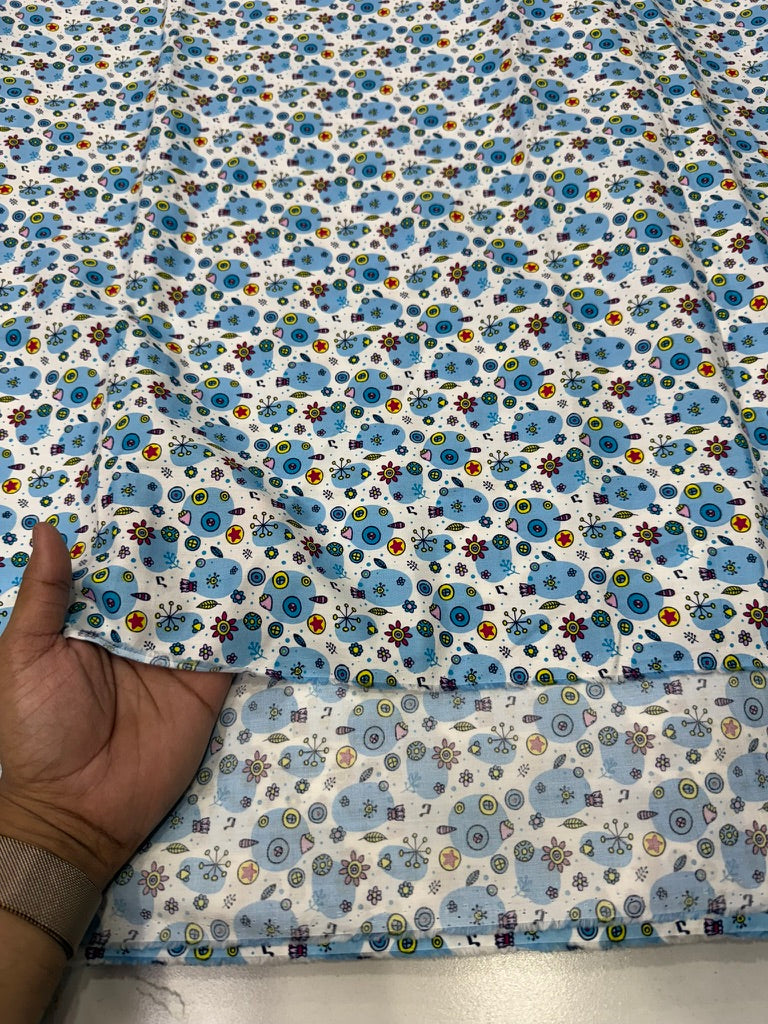 Buy Cotton Poplin Multi Batch Printed On Blue Fabric