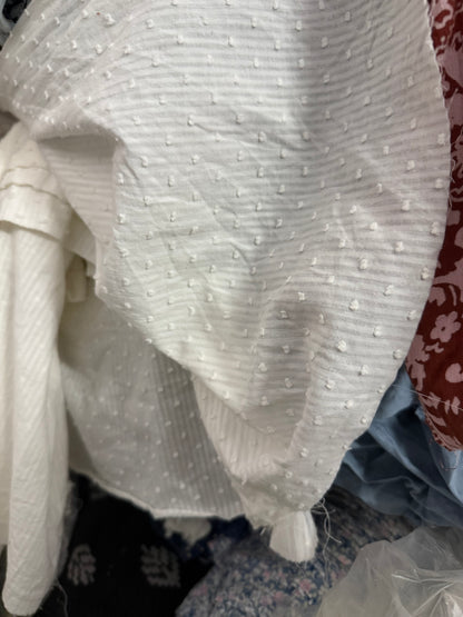 Buy Cambric White Self Stripe Dot Buta Fabric