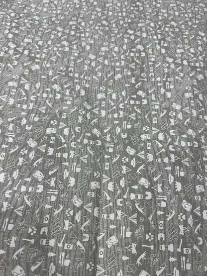 Buy Cotton Poplin Grey Base White Kids Printed Fabric