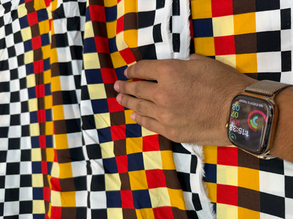 Buy Premium Poplin Multicolor Checkerboard Printed Fabric
