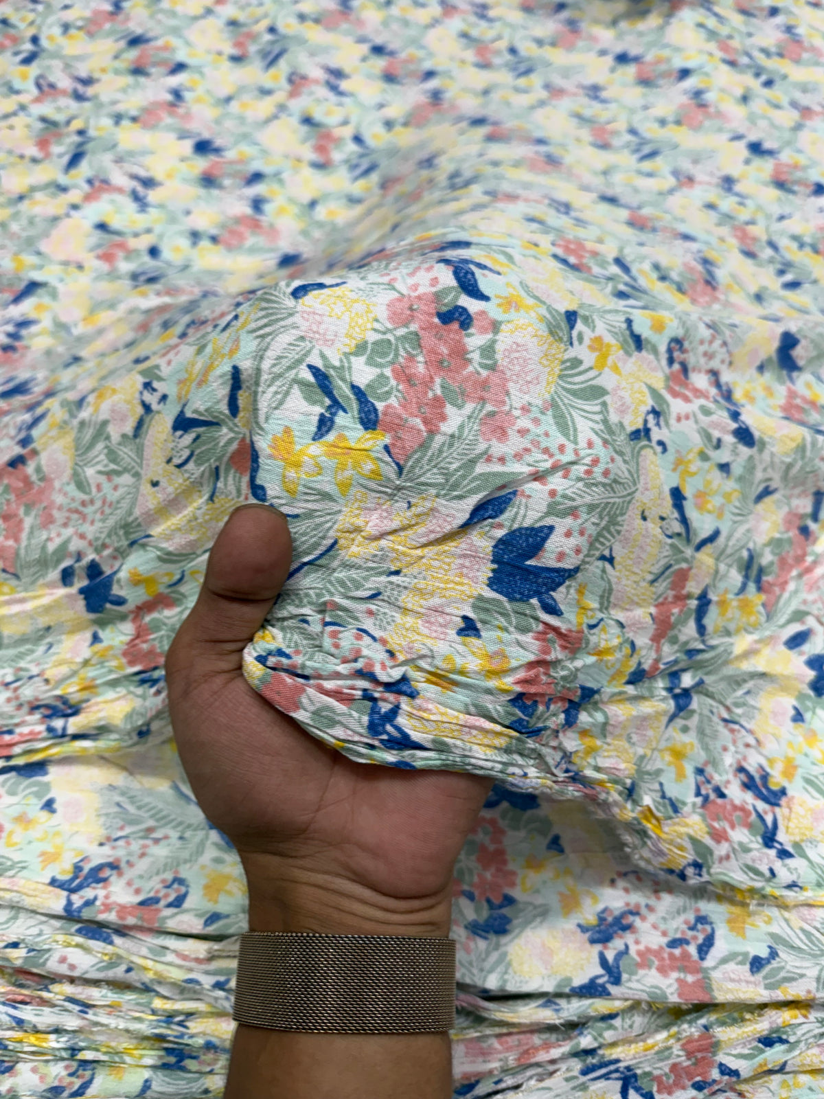 Buy Premium Viscose Rayon Rinkle White Multicolor Wildflower Print Fabric