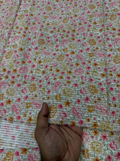 Buy Soft Cotton Seersucker Jacobean Printed Fabric