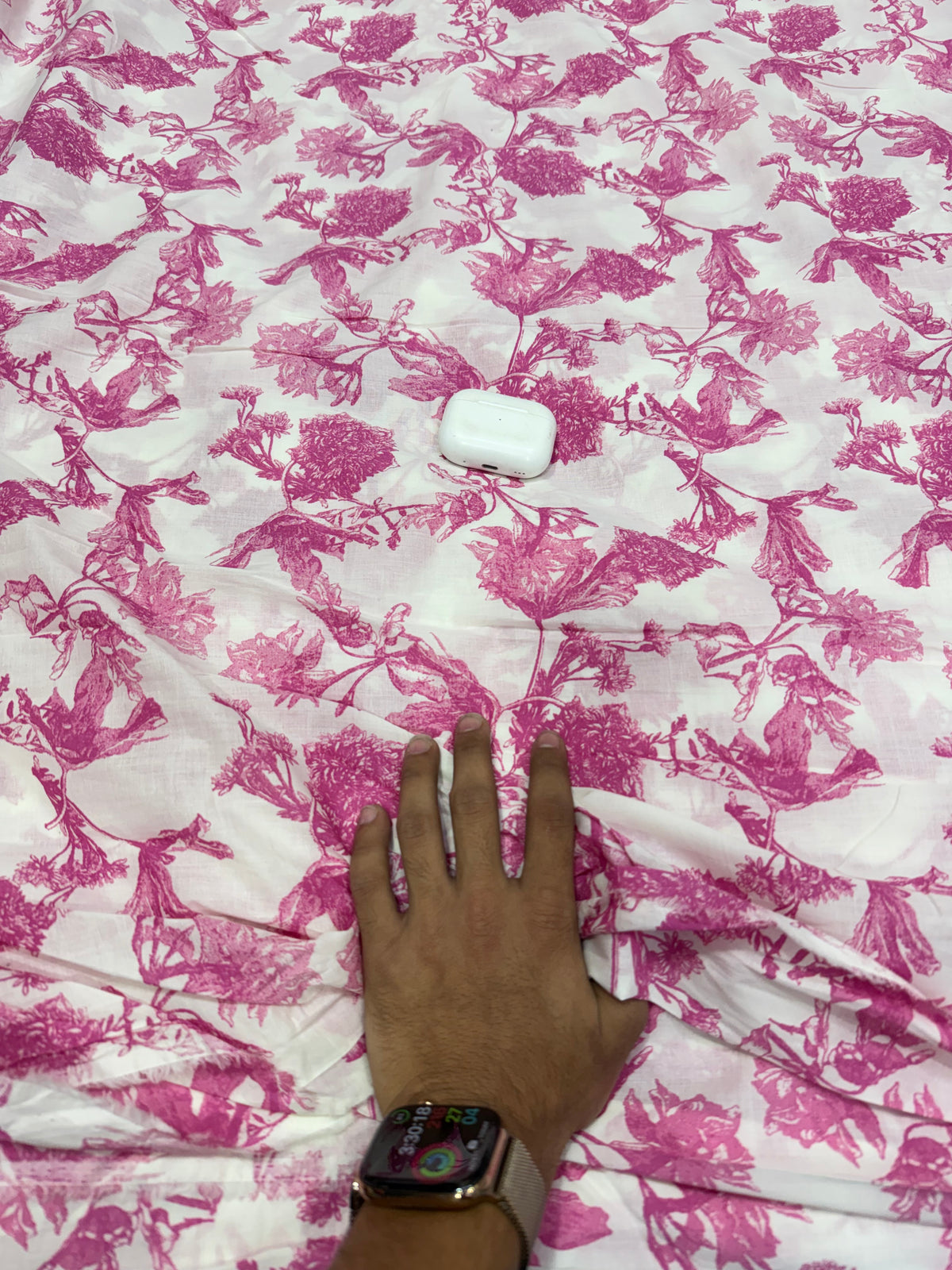 Buy Premium Mul Cotton White Magenta Botanical Branch Print Fabric