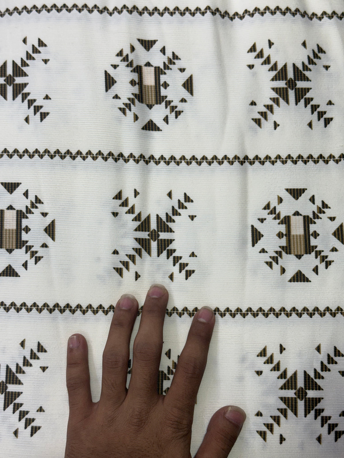 Buy Printed Corduroy White Brown Geometric Ajrak Print Fabric