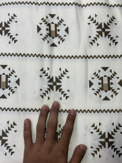 Buy Printed Corduroy White Brown Geometric Ajrak Print Fabric