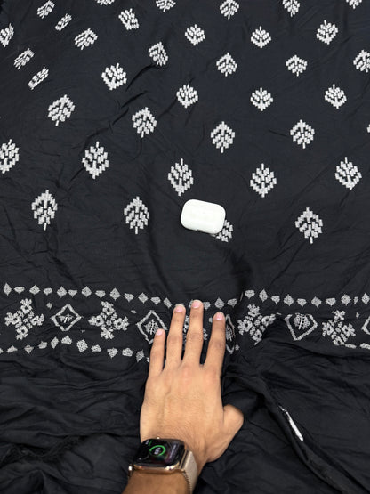 Buy Premium Rayon Black White Palm Booti Border Print Fabric