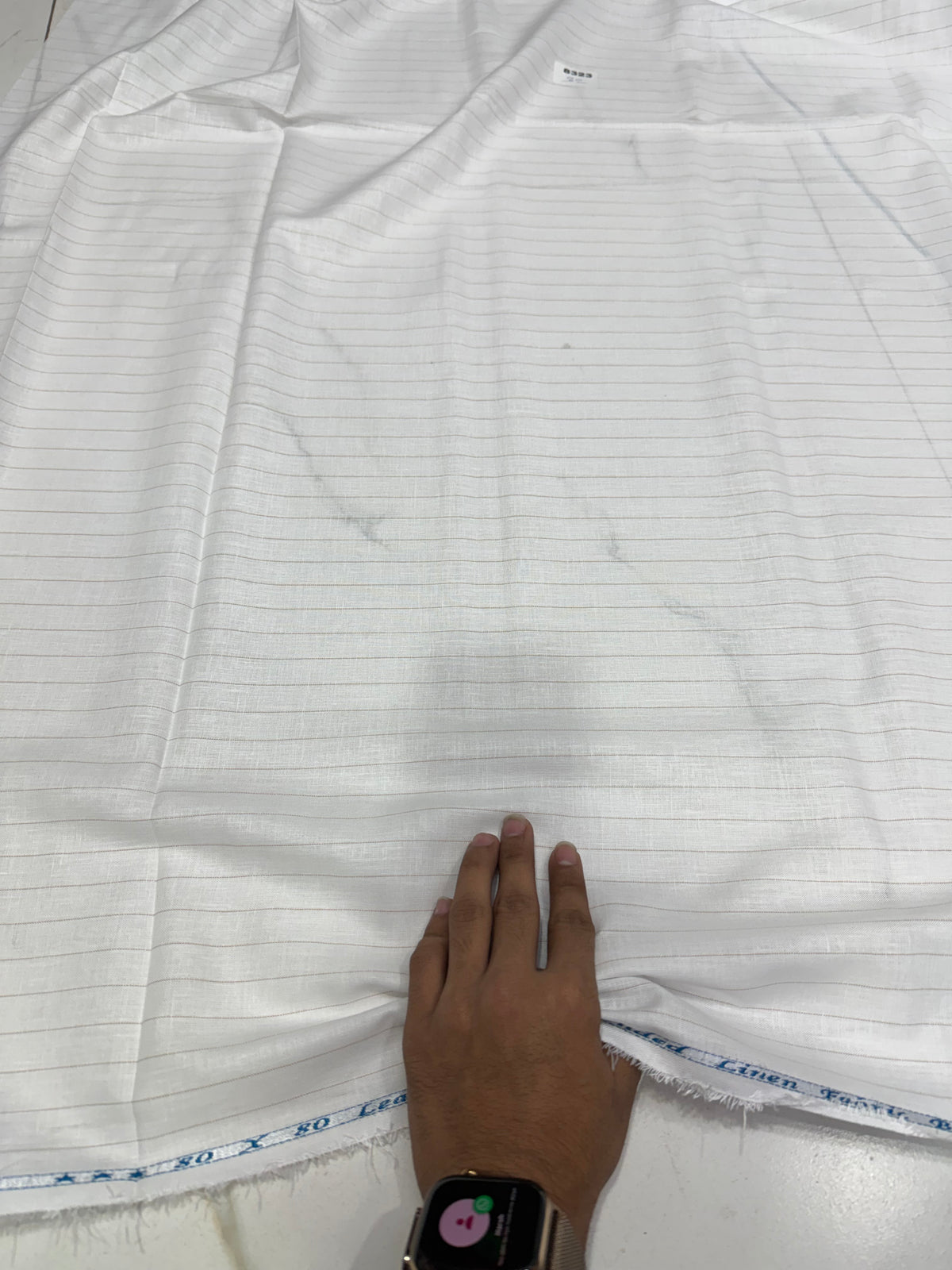 Buy 80 Lea Premium Linen White Fine Self Stripe Fabric
