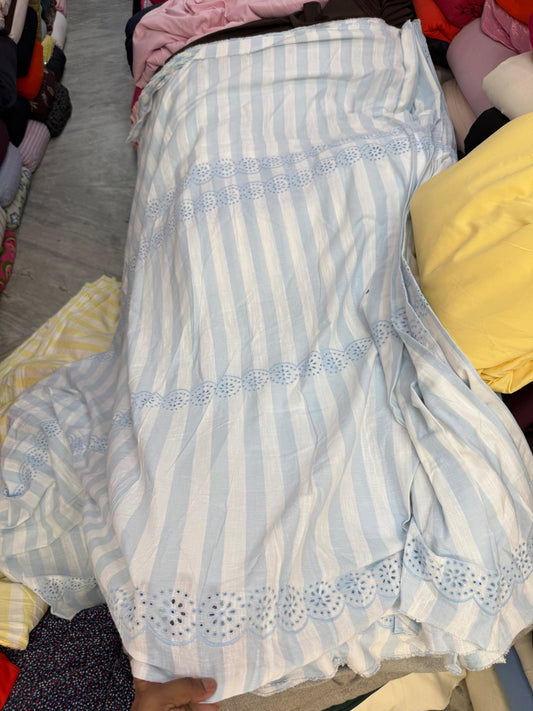 Buy Pure Cotton Linen Blue and White Stripes Embroidery Fabric with Big Width