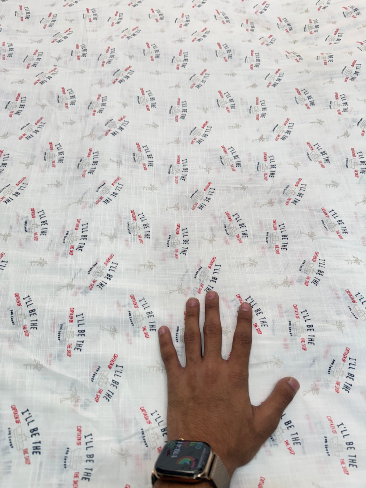 Buy Fine Premium Cotton Slub White Nautical Typography Printed Fabric