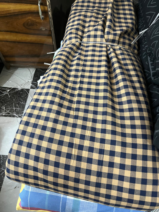 Buy Mill Made Shirting Chambray Mustard Blue Check Fabric - MAF 