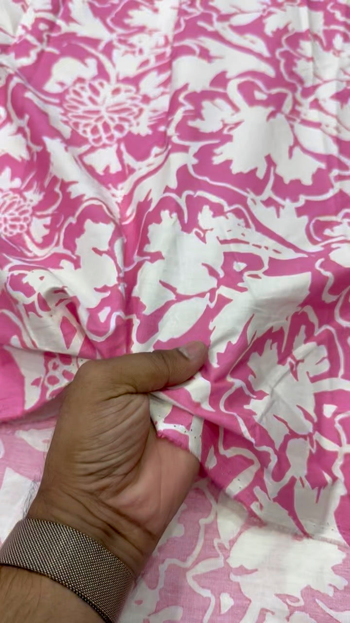 Buy Cotton Poplin Pink Base White Floral Fabric