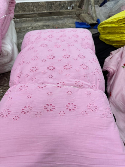 Buy Cotton Hakoba Baby Pink Leafy Joined Flower Embroidery