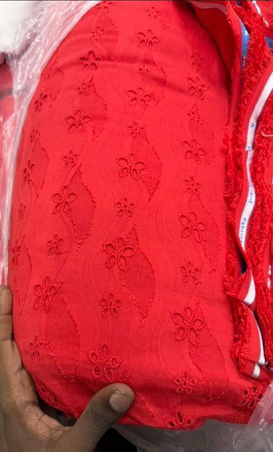 Buy Cotton Hakoba Red Flower Jacquard Combo Fabric