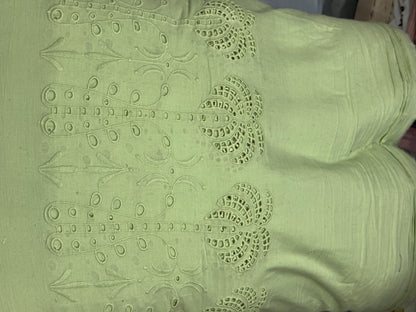 Buy Premium Cotton Hakoba Pista Green Coconut Tree Cutwork Fabric