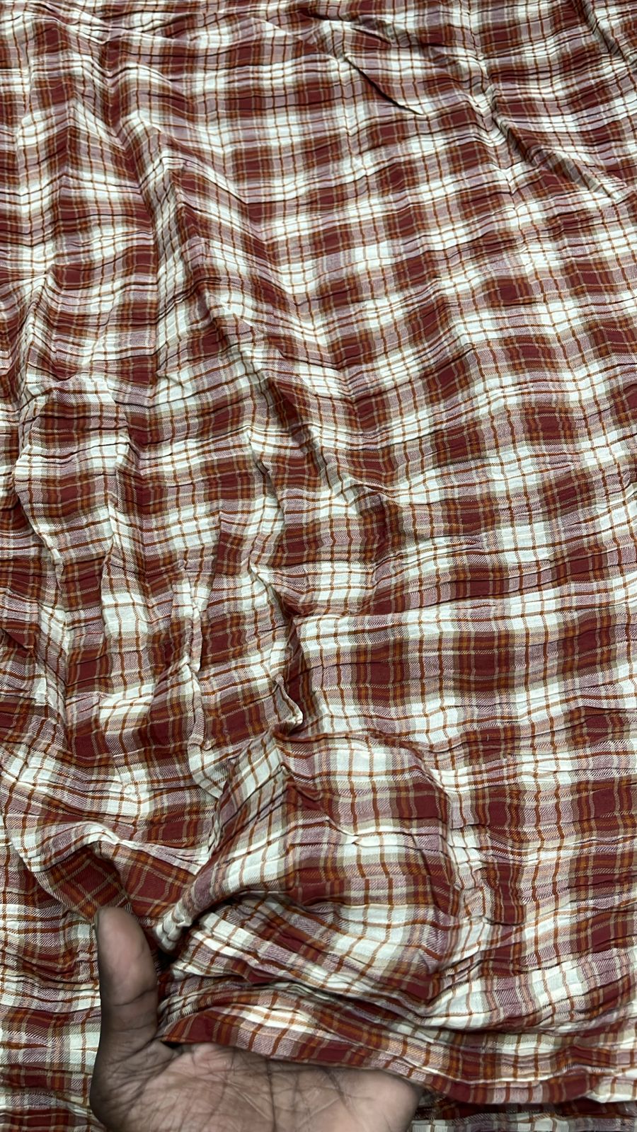 Buy Crushed Cotton Check Red Tint Fabric