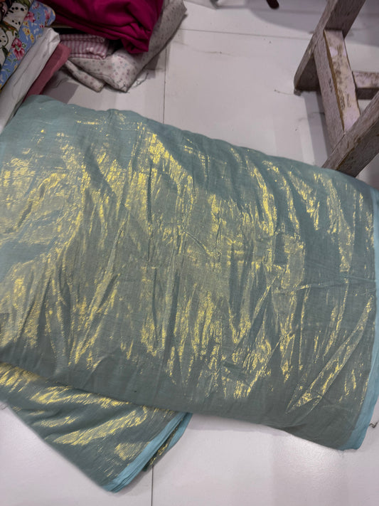 Buy Cotton Lurex Dual Tone Blue Golden Fabric