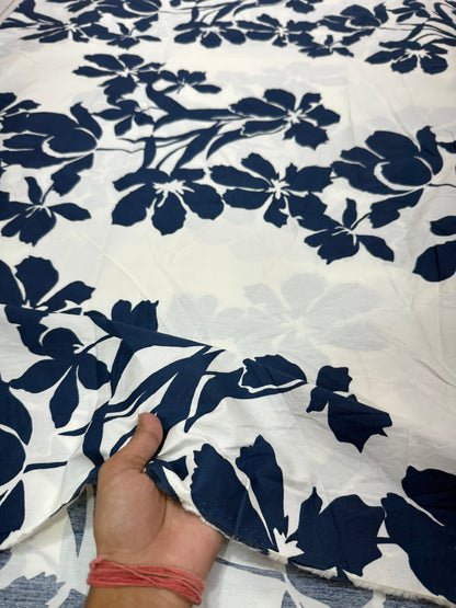 Buy Cotton Poplin Blue Flower Printed Fabric