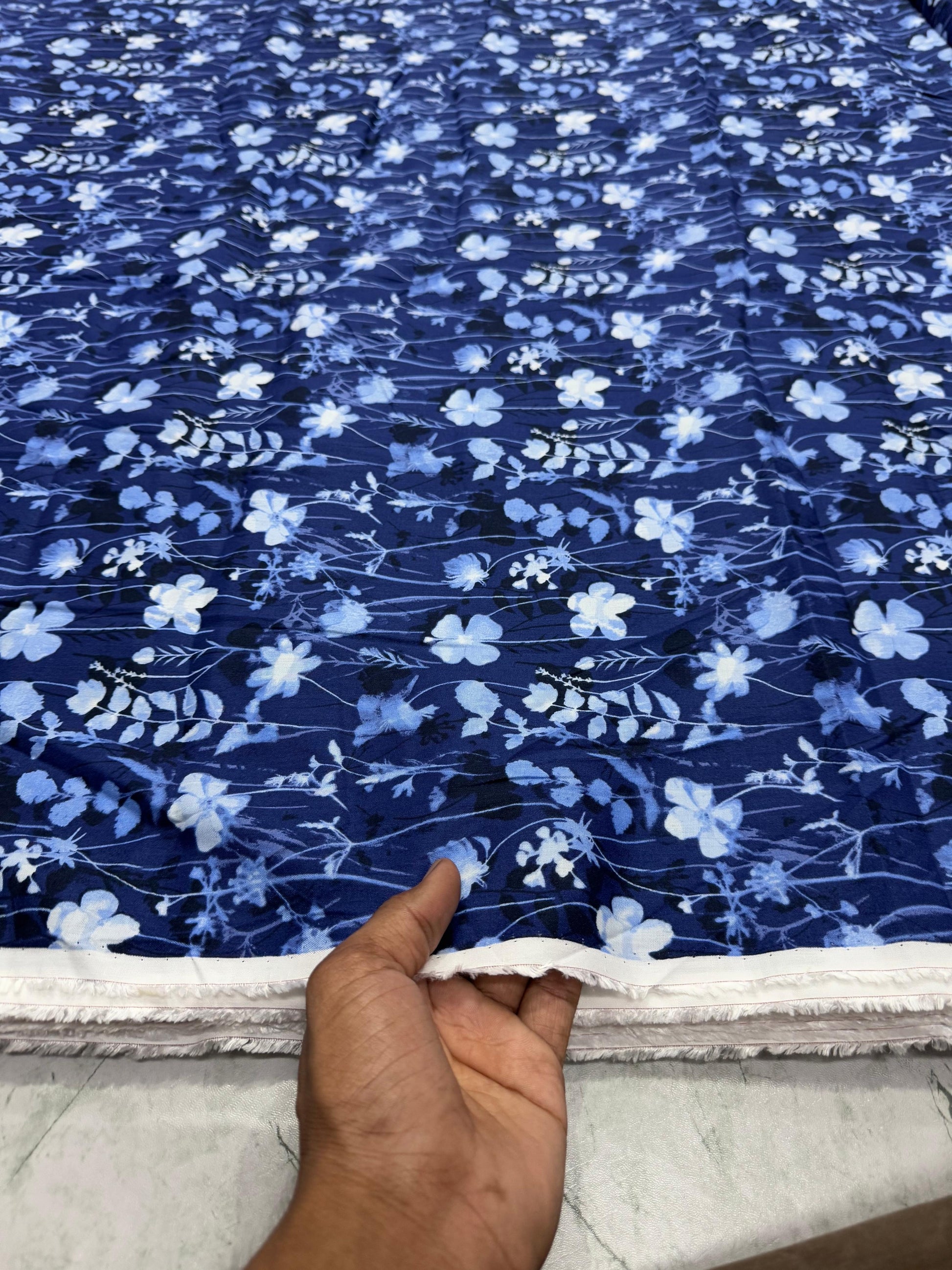 Buy Cotton Viscose Soothing Blue Printed Fabric - MAF 