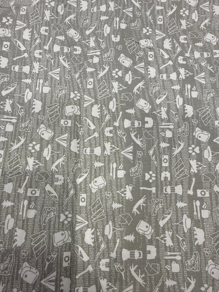 Buy Cotton Poplin Grey Base White Kids Printed Fabric