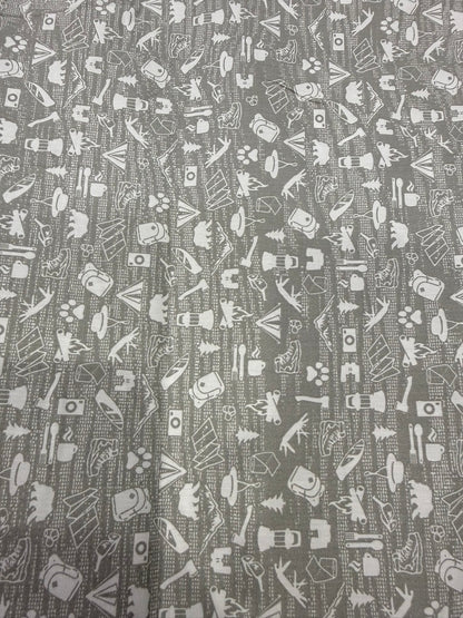 Buy Cotton Poplin Grey Base White Kids Printed Fabric