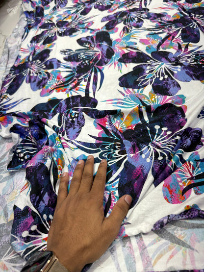 Buy Knitted Stretchable Fusion Purple Floral Printed Fabric