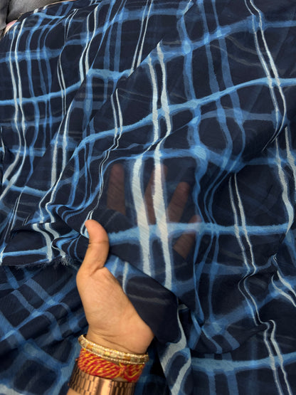 Buy Viscose Chiffon Water Blue Diamond Printed Fabric