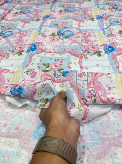 Buy Cotton Slub Shell Pink Dominant Printed Fabric