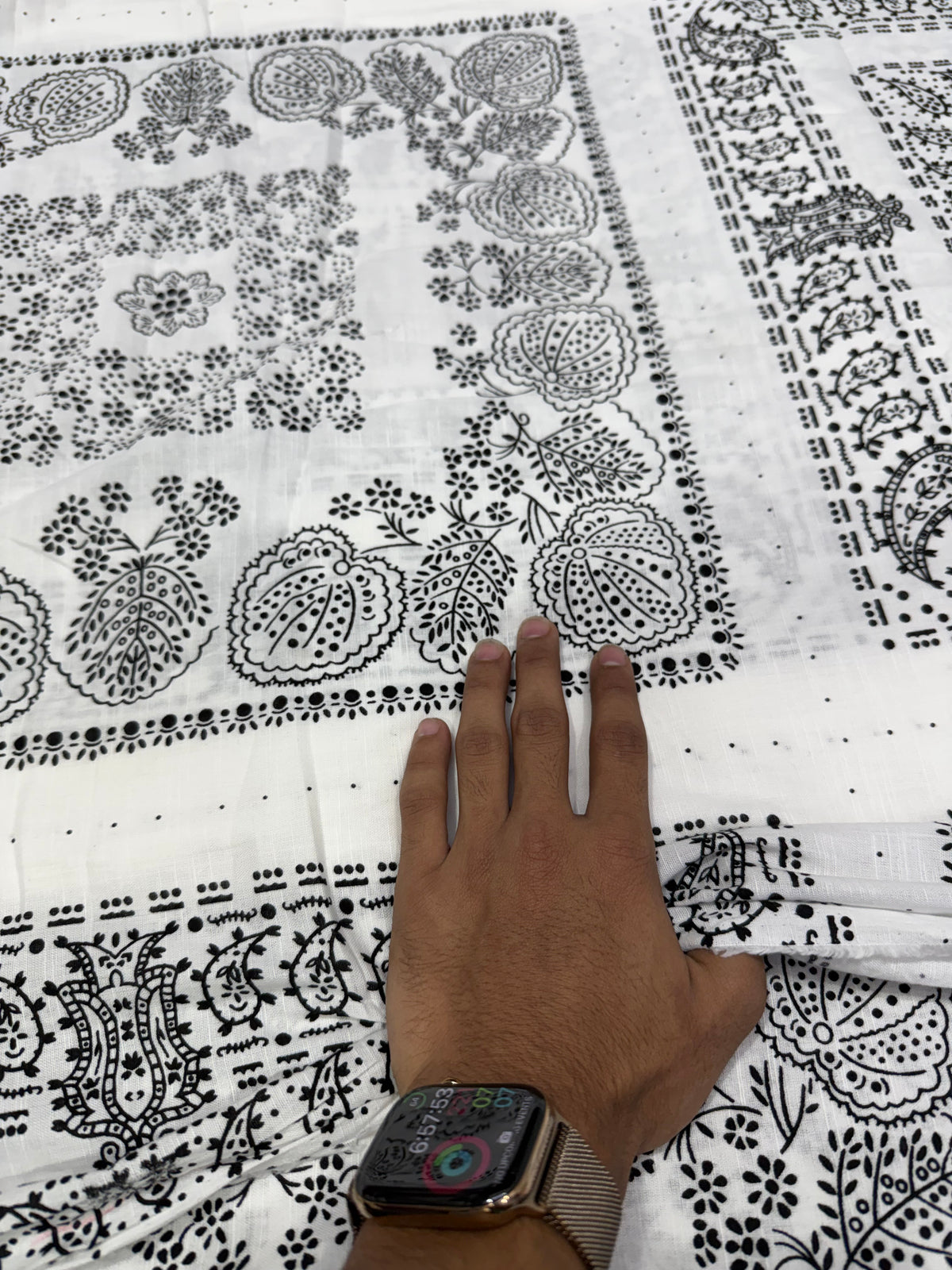 Buy Fine Cotton Slub Black White Booti Border Print Fabric