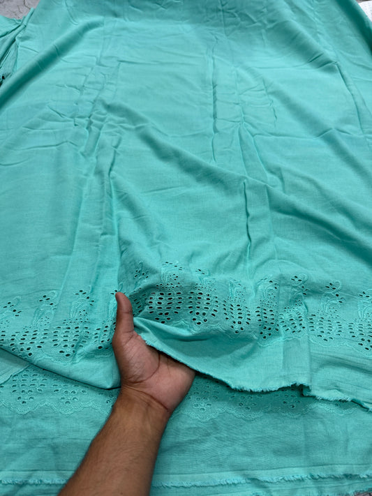 Buy Cotton Hakoba Tiffany Blue Border Cutwork Embroidery - MAF 