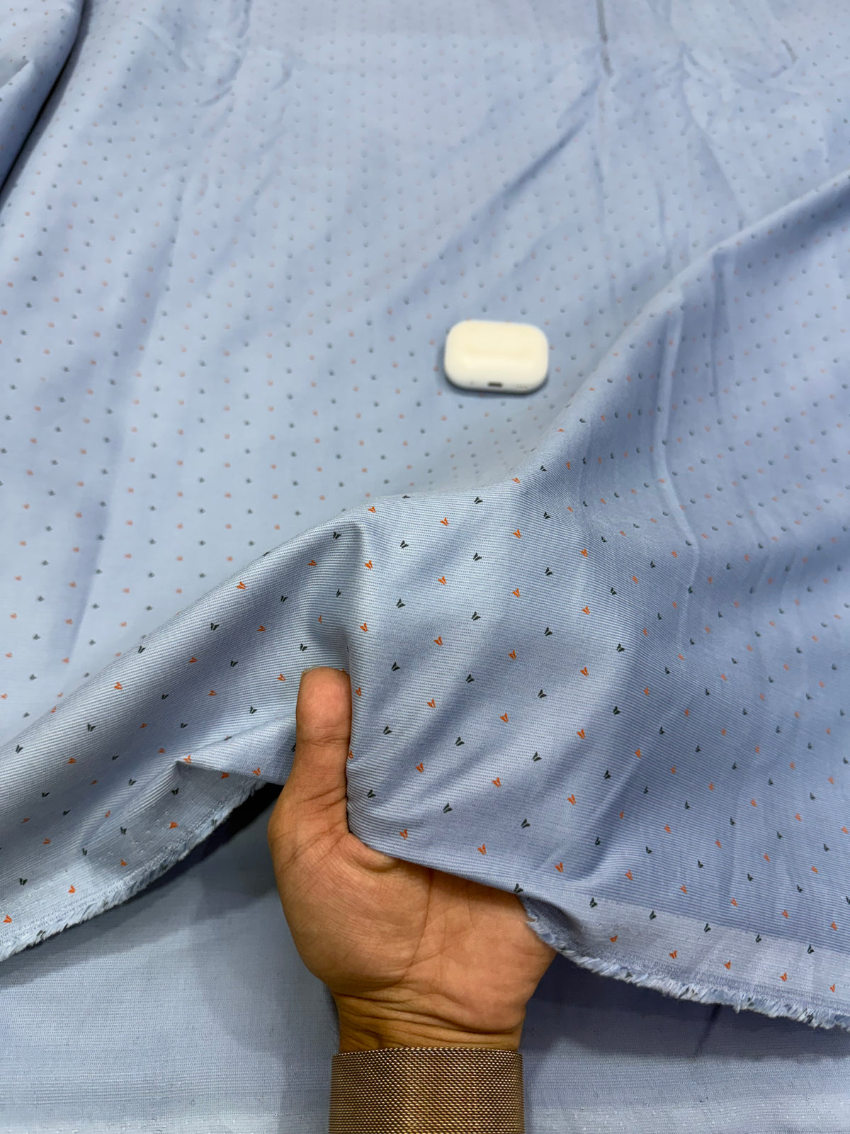 Buy Printed Corduroy Powder Blue Black Orange Tick Print Fabric