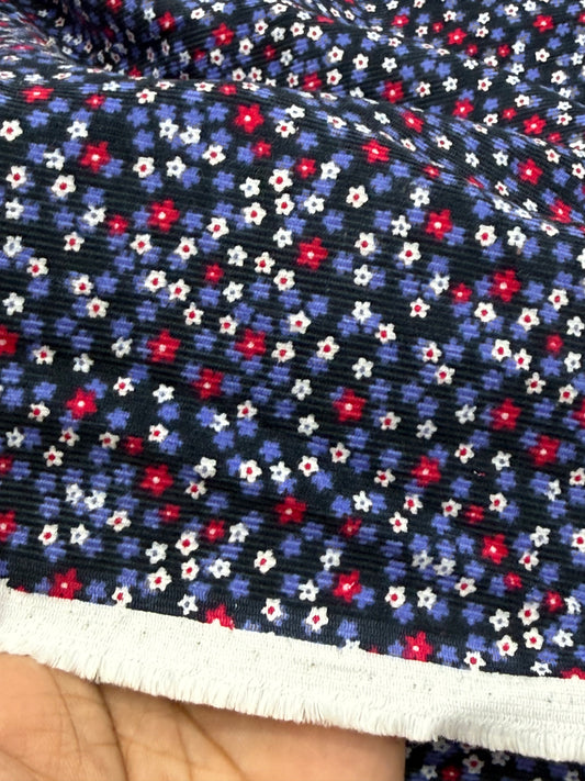 Buy Printed Corduroy Blue Base Tini Tiny Printed Fabric
