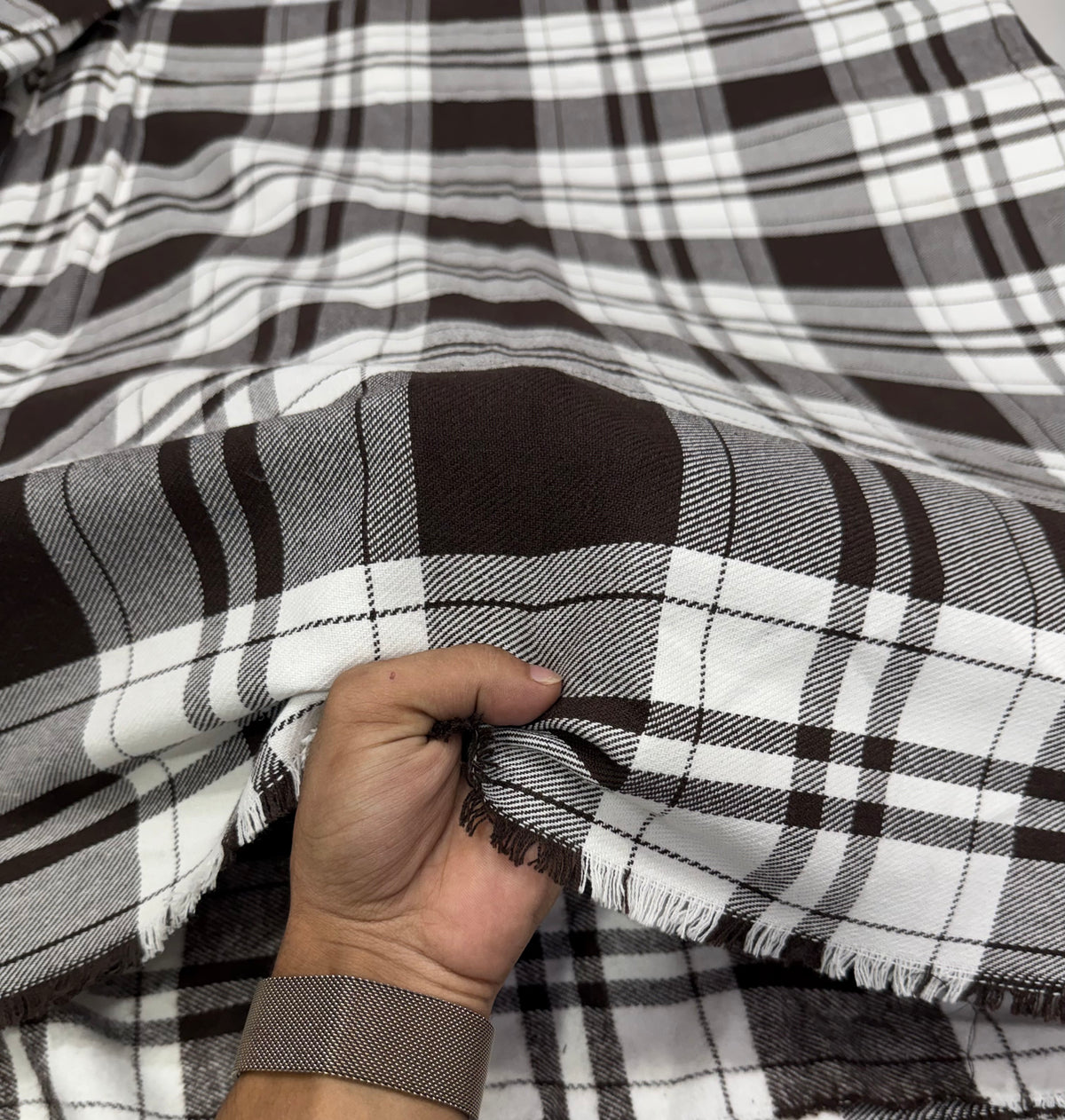 Buy Premium Cotton Twill Dark Brown White Tartan Check Fabric