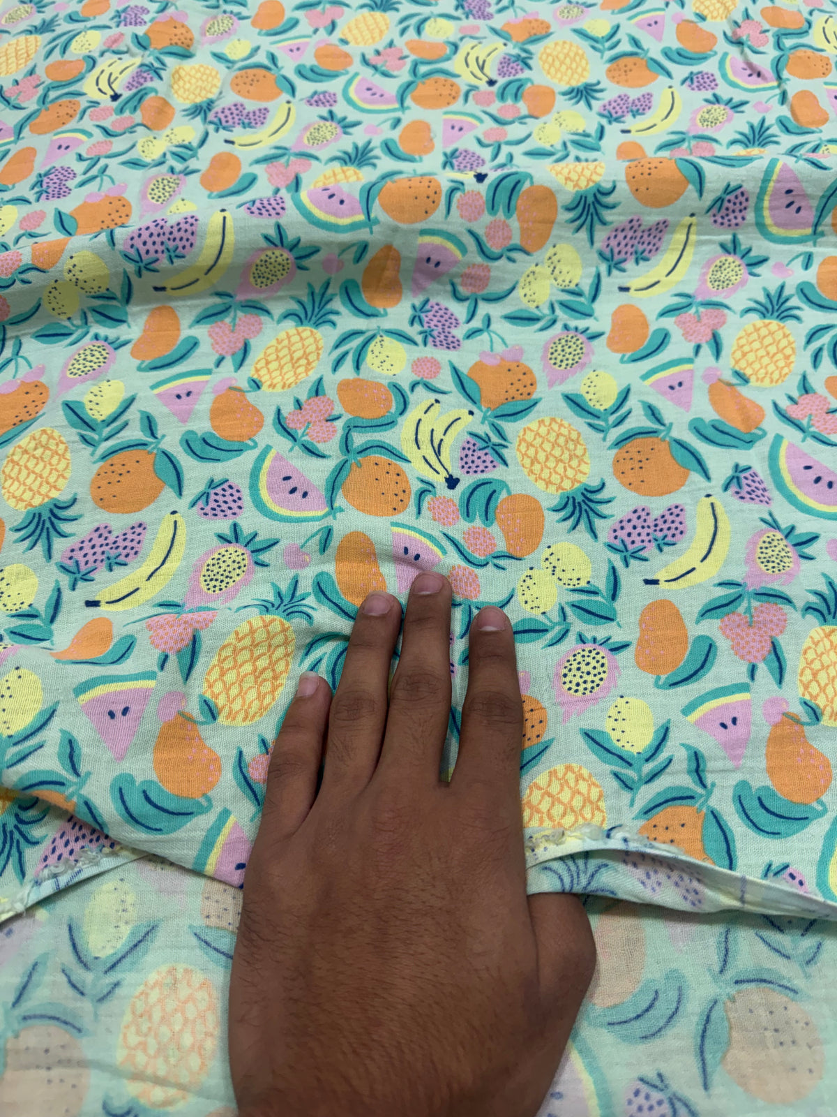 Buy Premium Cotton Double Cloth Mint Tutti Frutti Print Fabric