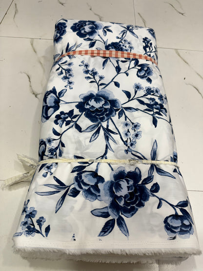 Buy Cotton Poplin Blue Flower Printed Fabric