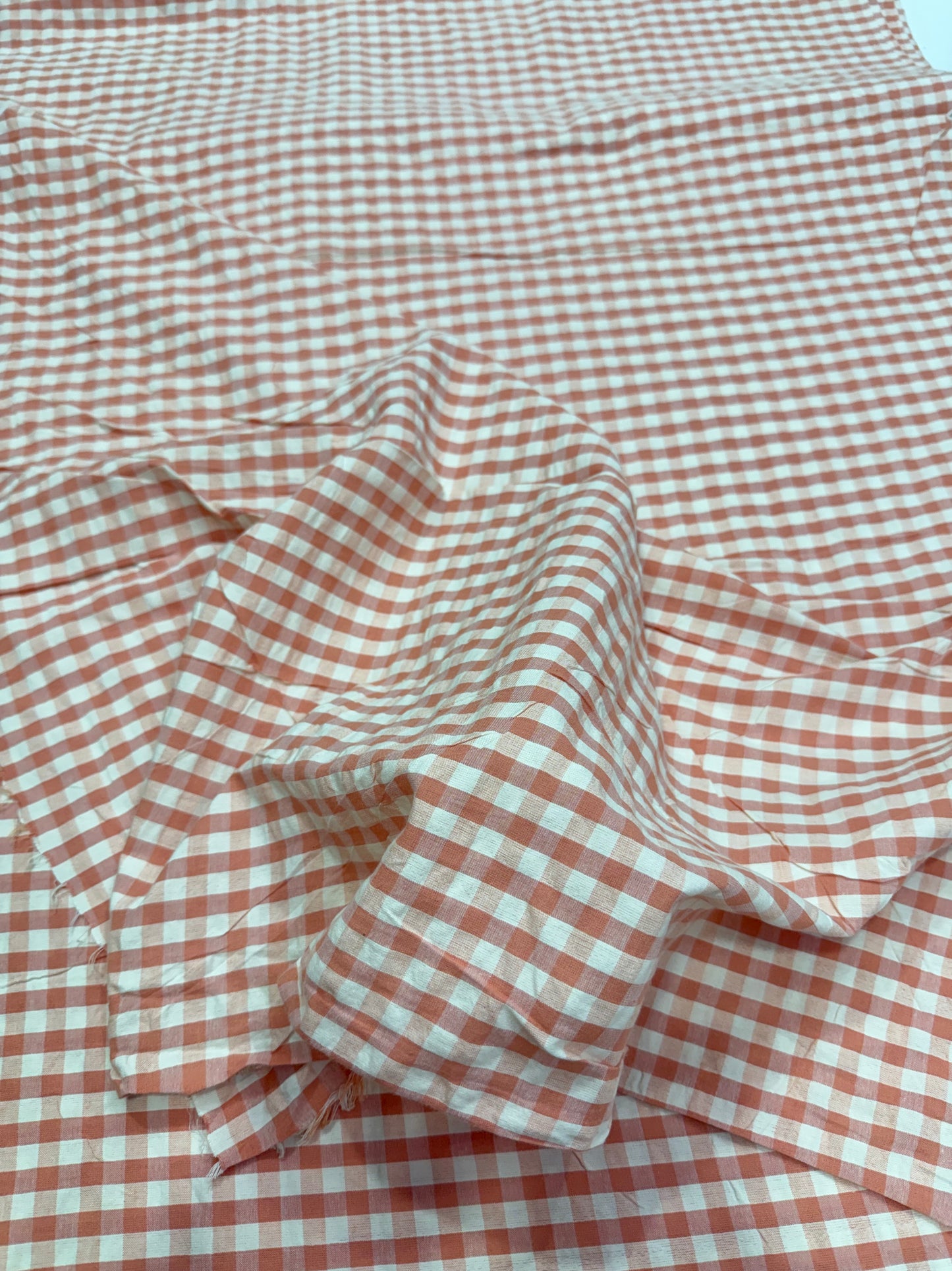 Buy Seersucker Peach White Check Fabric