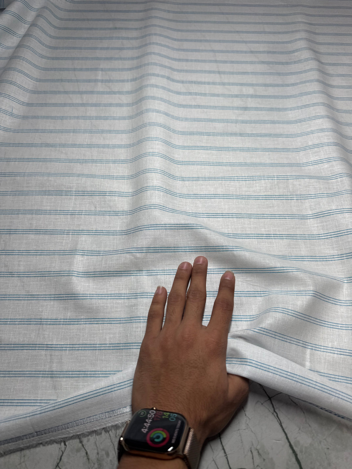Buy 80 Lea Pure Linen Blue Stripe Shirting Fabric