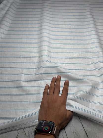 Buy 80 Lea Pure Linen Blue Stripe Shirting Fabric