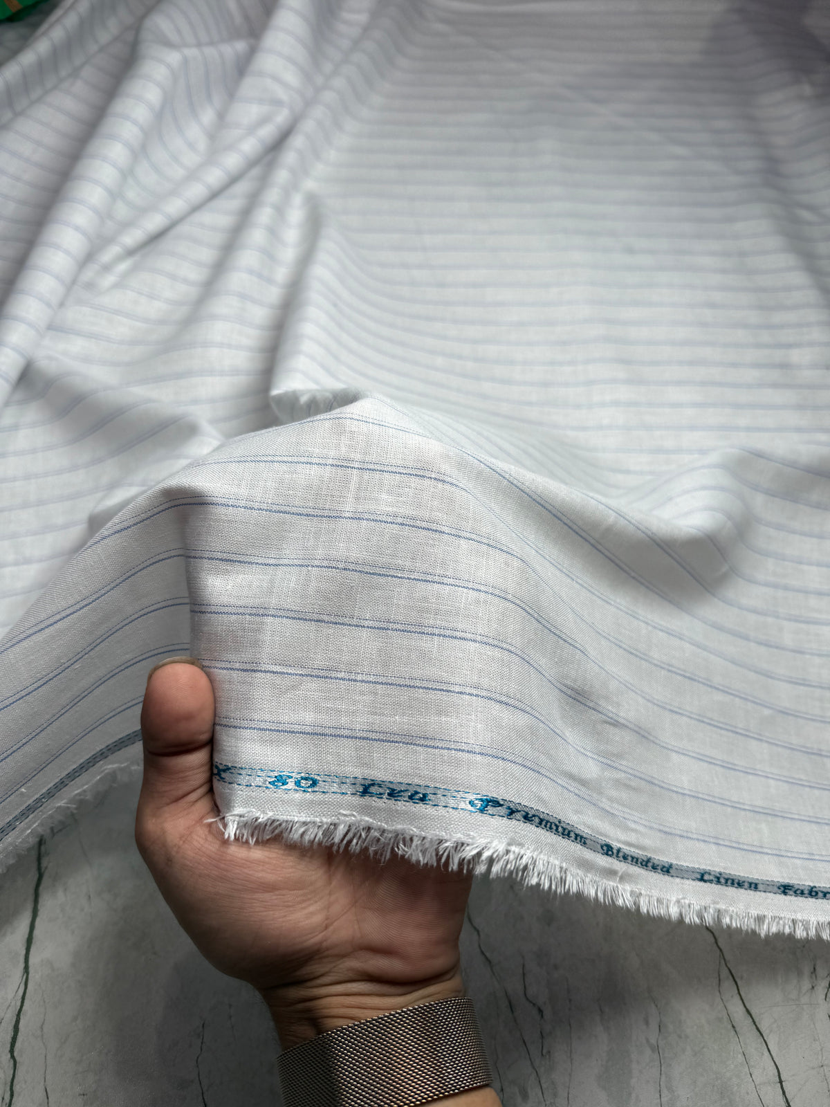 Buy 80 Lea Premium Pure Linen Double Line Striped Shirting Fabric