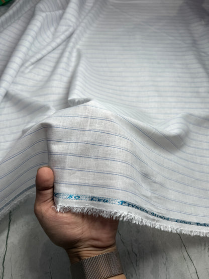 Buy 80 Lea Premium Pure Linen Double Line Striped Shirting Fabric