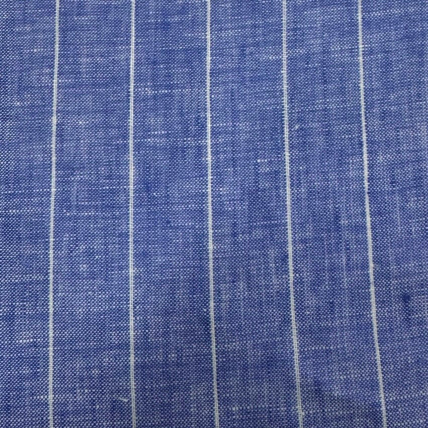 Buy Imported 100% Linen Far White Stripe Ranch Blue Base Fabric