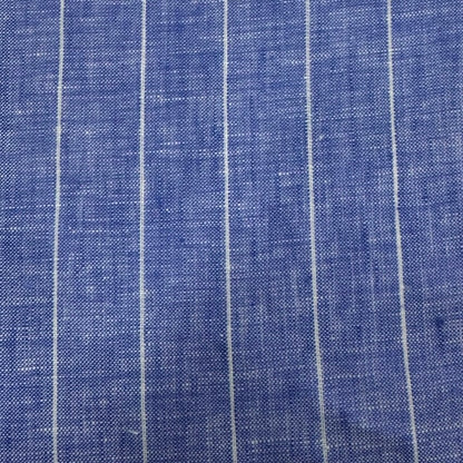 Buy Imported 100% Linen Far White Stripe Ranch Blue Base Fabric