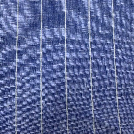 Buy Imported 100% Linen Far White Stripe Ranch Blue Base Fabric
