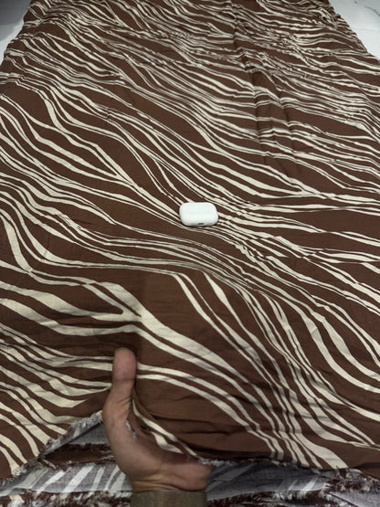 Buy Premium Rayon Printed Brown Cream Wavy Zebra Stripe Fabric