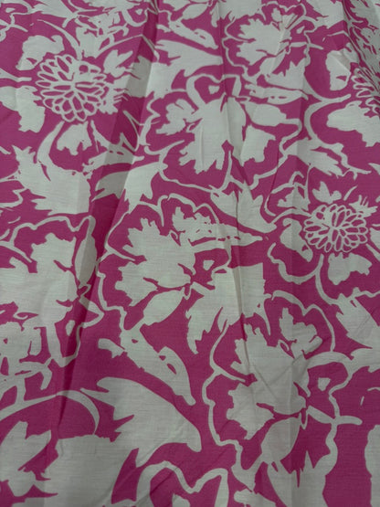 Buy Cotton Poplin Pink Base White Floral Fabric