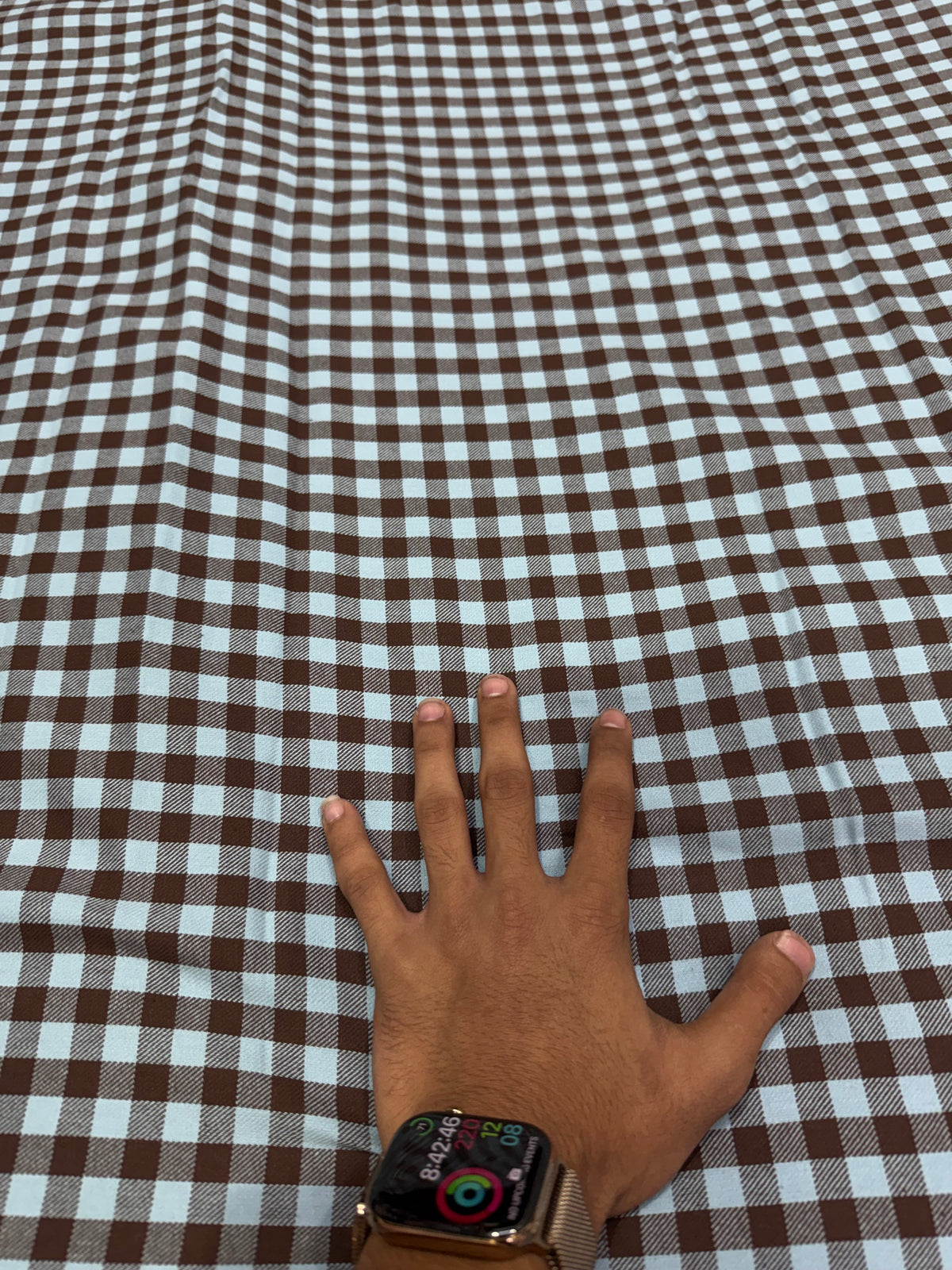 Buy Cotton Twill Chocolate Brown Sky Blue Gingham Check Fabric