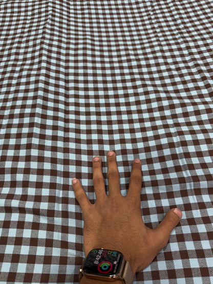 Buy Cotton Twill Chocolate Brown Sky Blue Gingham Check Fabric