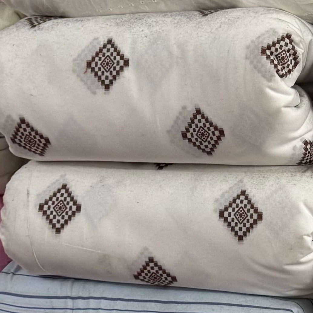 Buy Cotton Jacquard White Base Brown Diamond Work Fabric