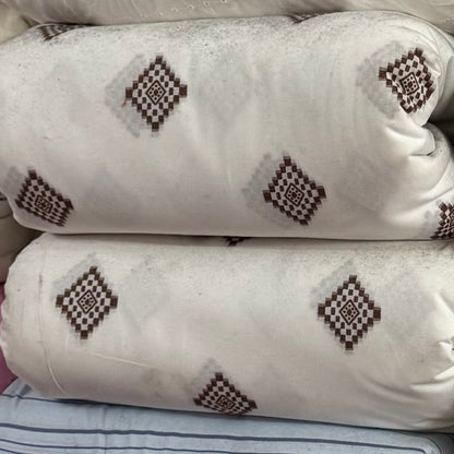 Buy Cotton Jacquard White Base Brown Diamond Work Fabric