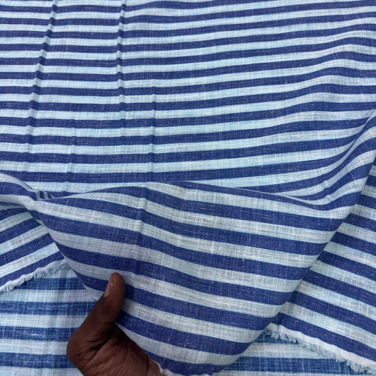 Buy Cotton Linen Soft Blue Stripe Fabric