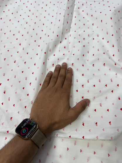 Buy Cotton Poplin White Base Tiny Dual Heart Fabric